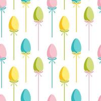 Easter eggs seamless pattern. Happy Easter. Flat style eggs on stick with bow. Colorful seamless pattern. Holiday decor, wrapping paper, wallpaper, kitchen textile.