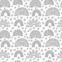 Cute doodle love rainbows seamless pattern. Different kinds of rainbows with hearts vector pattern