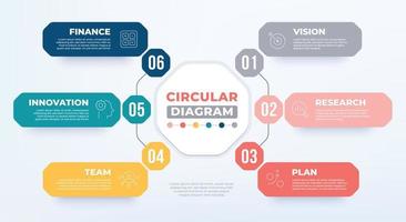 6 step circular diagram template. Business circular infographic with icon. vector