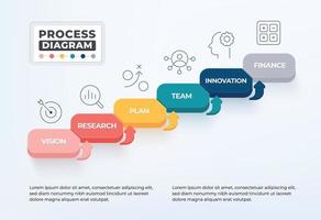 Process diagram infographic with 6 business icon. Step up to goal concept. vector