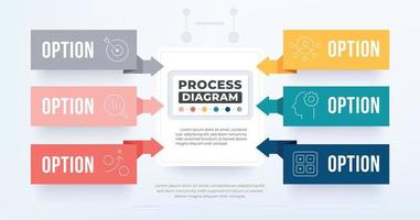 6 Process diagram infographic template point to center. vector