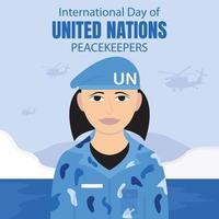 illustration vector graphic of a female soldier is on an ice island, perfect for international day, united nations peacekeepers, celebrate, greeting card, etc.