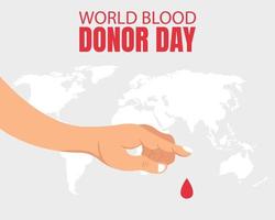 illustration vector graphic of hand dripping blood, showing world map background, perfect for international day, world blood donor day, celebrate, greeting card, etc.