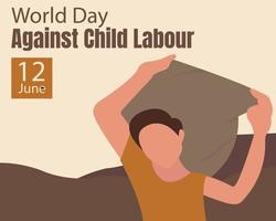 illustration vector graphic of a child working lifting sacks of rice, perfect for international day, world day against child labour, celebrate, greeting card, etc.