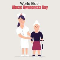 illustration vector graphic of a grandmother in the hands of a nurse, perfect for international day, world elder abuse awareness day, celebrate, greeting card, etc.