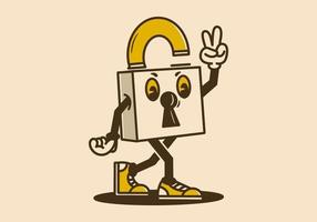 Mascot character design of walking padlock vector