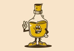 Mascot character of a standing alcohol bottle with hands forming a peace symbol vector