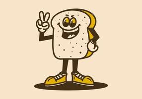 Mascot character of a standing white bread with hands forming a peace symbol vector