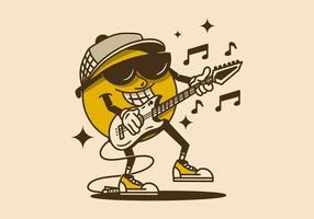 Mascot character of a yellow ball playing rock music with guitar vector