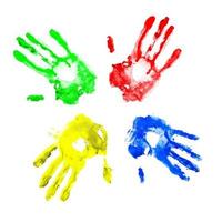 Colorful Handprints on white background photo