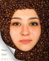 Coffee beans around face photo