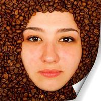 Coffee beans around of face photo