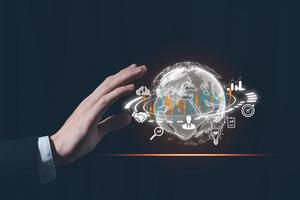 internet of thaing Business global internet connection application technology and digital marketing, Financial and banking, Digital link tech, big data. photo