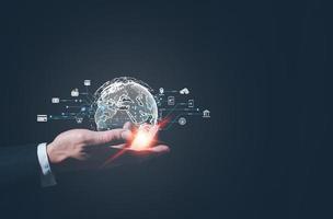 internet of thaing Business global internet connection application technology and digital marketing, Financial and banking, Digital link tech, big data. photo