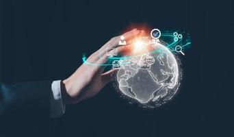 internet of thaing Business global internet connection application technology and digital marketing, Financial and banking, Digital link tech, big data. photo
