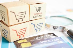 Online shopping, Shopping cart box with credit card , import export, finance commerce. photo