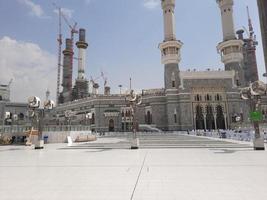 Mecca, Saudi Arabia, March 2023 - A beautiful view of the outer courtyard and minarets of King Fahd  gate Babe Fahad at Masjid Al Haram in Mecca. photo