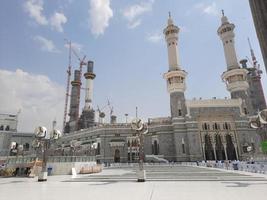 Mecca, Saudi Arabia, March 2023 - A beautiful view of the outer courtyard and minarets of King Fahd  gate Babe Fahad at Masjid Al Haram in Mecca. photo