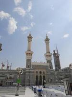 Mecca, Saudi Arabia, March 2023 - A beautiful view of the outer courtyard and minarets of King Fahd  gate Babe Fahad at Masjid Al Haram in Mecca. photo