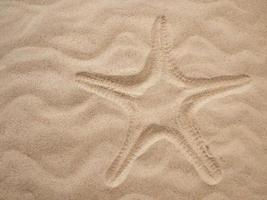 Starfish print in the sand. The concept of summer recreation and relaxation. photo