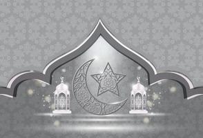 Islamic holiday celebration banner designed with crescent moon and illustration of mosque vector