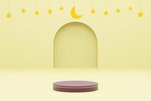 Platform with yellow background star, ramadan kareem and islamic concept. 3d illustration rendering photo