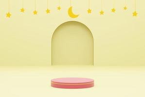 Platform with yellow background star, ramadan kareem and islamic concept. 3d illustration rendering photo