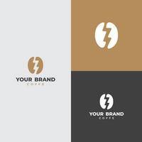 premium Coffee bean thunder, bold flash logo illustration vector icon, sign, symbol clip art template editable