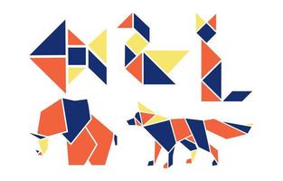 geométrico colorido origami animales vector sencillo modelo ilustración gato, ganso, lobo, elefante, pez, editable