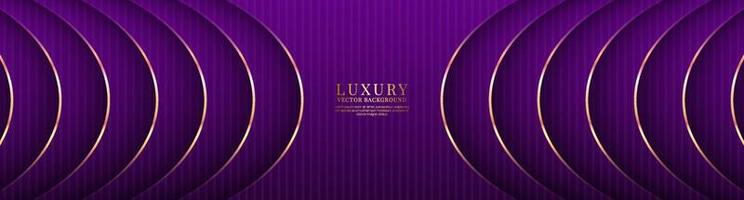 3D purple luxury abstract background overlap layers on dark space with golden curve decoration. Graphic design element cutout style concept for banner, flyer, card, brochure cover, or landing page vector