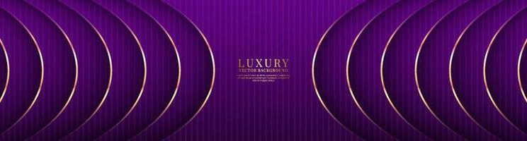 3D purple luxury abstract background overlap layers on dark space with golden curve decoration. Graphic design element cutout style concept for banner, flyer, card, brochure cover, or landing page vector