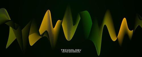 3D green yellow techno abstract background overlap layer on dark space with glowing waves concept decoration. Modern graphic design element dynamic wavy style for banner flyer, card, or brochure cover vector
