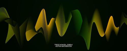 3D green yellow techno abstract background overlap layer on dark space with glowing waves concept decoration. Modern graphic design element dynamic wavy style for banner flyer, card, or brochure cover vector