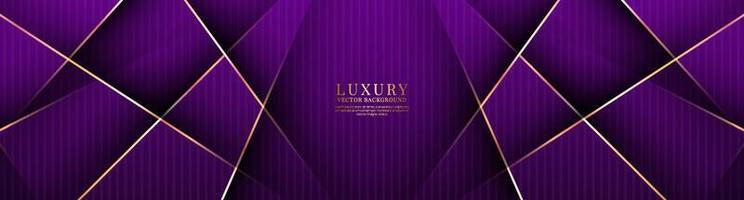 3D purple luxury abstract background overlap layers on dark space with golden lines decoration. Graphic design element cutout style concept for banner, flyer, card, brochure cover, or landing page vector