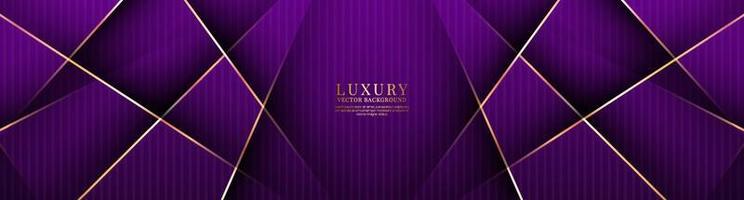 3D purple luxury abstract background overlap layers on dark space with golden lines decoration. Graphic design element cutout style concept for banner, flyer, card, brochure cover, or landing page vector