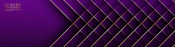 3D purple luxury abstract background overlap layers on dark space with golden lines decoration. Graphic design element cutout style concept for banner, flyer, card, brochure cover, or landing page vector