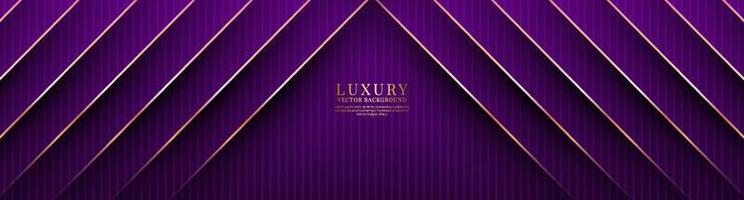 3D purple luxury abstract background overlap layers on dark space with golden lines decoration. Graphic design element cutout style concept for banner, flyer, card, brochure cover, or landing page vector