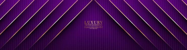 3D purple luxury abstract background overlap layers on dark space with golden lines decoration. Graphic design element cutout style concept for banner, flyer, card, brochure cover, or landing page vector