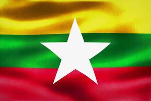 Ilustración 3d de una bandera de myanmar - bandera de tela ondeante realista foto