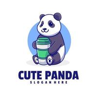 panda con bebida logo modelo vector