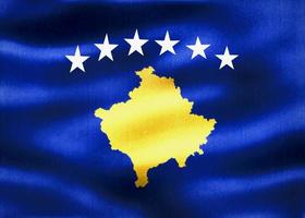 Ilustración 3d de una bandera de kosovo - bandera de tela ondeante realista foto