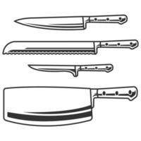 vector set of knife icons for kitchen utensils, knife line art