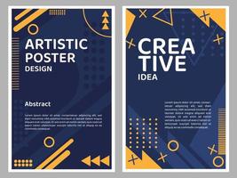 vector set of blue color posters with geometric elements