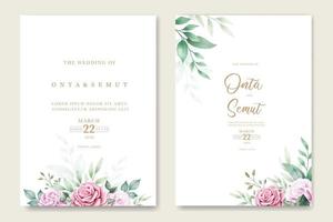 tarjeta de invitación de boda con acuarela rosa floral vector