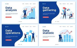 Data analysis landing page. Statistical analyst team, business growth strategy, statistics concept. Data research web page template vector set