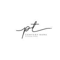 Initial PT handwriting of signature logo vector