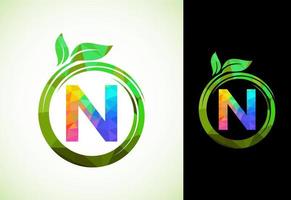 poligonal alfabeto norte en un espiral con verde hojas. naturaleza icono firmar símbolo. geométrico formas estilo logo diseño para negocio cuidado de la salud, naturaleza, granja, y empresa identidad. vector