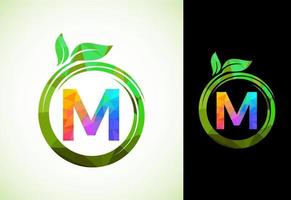 poligonal alfabeto metro en un espiral con verde hojas. naturaleza icono firmar símbolo. geométrico formas estilo logo diseño para negocio cuidado de la salud, naturaleza, granja, y empresa identidad. vector