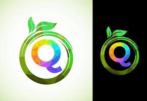 poligonal alfabeto q en un espiral con verde hojas. naturaleza icono firmar símbolo. geométrico formas estilo logo diseño para negocio cuidado de la salud, naturaleza, granja, y empresa identidad. vector