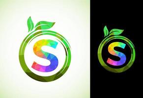 poligonal alfabeto s en un espiral con verde hojas. naturaleza icono firmar símbolo. geométrico formas estilo logo diseño para negocio cuidado de la salud, naturaleza, granja, y empresa identidad. vector